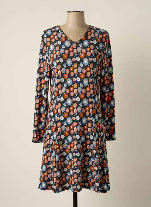 Robe mi-longue imprimé fleurs manches longues bleu MD'M femme