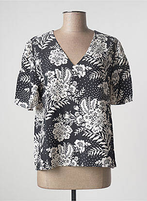 Blouse imprimé fleurs manches courtes noir GRACE & MILA femme