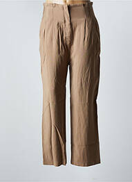 Pantalon droit fermeture zippée sous rabat avec crochet taille haute beige RUE MAZARINE femme