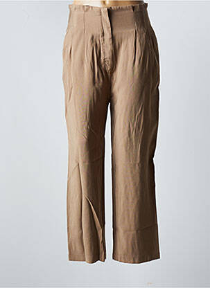 Pantalon droit fermeture zippée sous rabat avec crochet taille haute beige RUE MAZARINE femme
