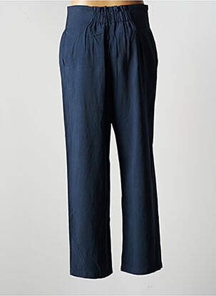Pantalon droit fermeture zippée sous rabat avec crochet taille haute bleu RUE MAZARINE femme
