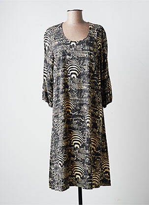Robe mi-longue coupe fluide manches longues beige CHALOU femme
