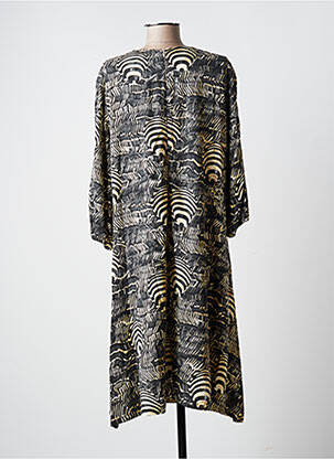 Robe mi-longue coupe fluide manches longues beige CHALOU femme