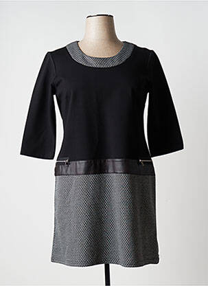 Robe mi-longue imprimé fantaisie manches longues noir HALOGENE femme
