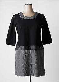 Robe mi-longue imprimé fantaisie manches longues noir HALOGENE femme
