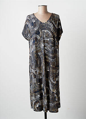Robe mi-longue coupe fluide manches courtes bleu CISO femme