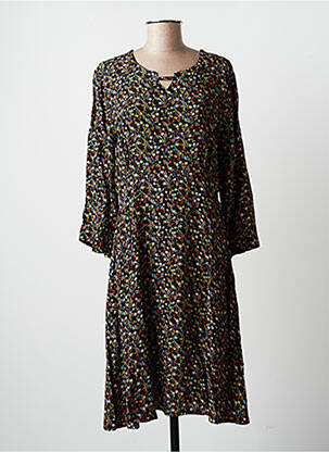 Robe mi-longue imprimé fleurs manches longues noir CHRISTINE LAURE femme