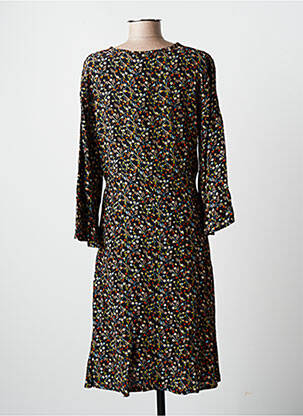 Robe mi-longue imprimé fleurs manches longues noir CHRISTINE LAURE femme