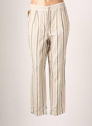 Pantalon droit fermeture zippée sous rabat boutonné taille normale beige LCDN femme