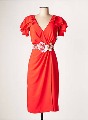 Robe mi-longue fermeture zippée au dos manches courtes rouge MATILDE CANO femme