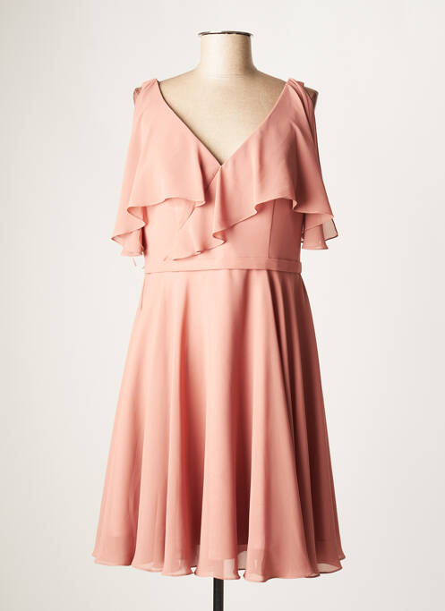 Robe mi-longue fermeture zippée au dos manches courtes beige FASHION NEW YORK femme