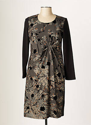 Robe mi-longue imprimé fleurs manches longues noir BLANC BOHEME femme