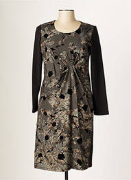 Robe mi-longue imprimé fleurs manches longues noir BLANC BOHEME femme