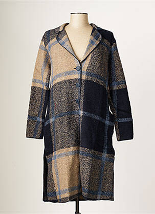 Manteau long coupe cintrée sans capuche bleu BLANC BOHEME femme