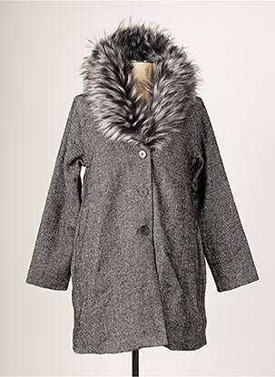 Manteau long coupe droite sans capuche gris BLANC BOHEME femme