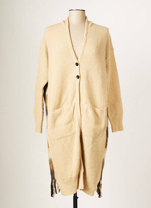 Gilet manches longues stretch beige BLANC BOHEME femme