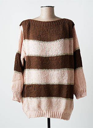 Pull tunique tissage lainage manches longues marron BLANC BOHEME femme