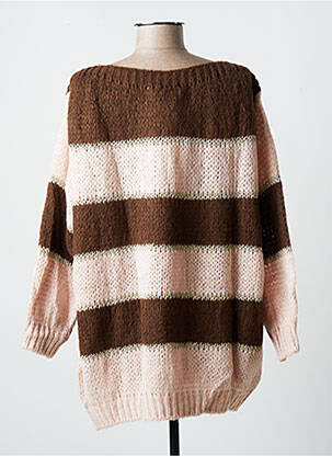 Pull tunique tissage lainage manches longues marron BLANC BOHEME femme