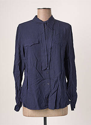 Chemisier tissage popeline manches longues bleu BLANC BOHEME femme