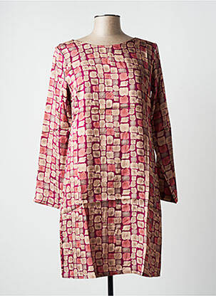 Robe mi-longue coupe fluide manches longues rose BLANC BOHEME femme