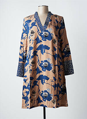Robe courte coupe évasée manches longues marron BLANC BOHEME femme
