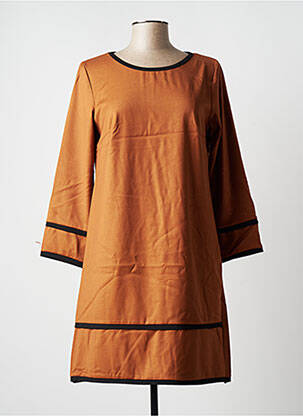 Robe courte manches 3/4 manches 3/4 marron BLANC BOHEME femme