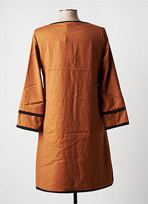 Robe courte manches 3/4 manches 3/4 marron BLANC BOHEME femme