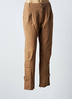 Pantalon droit tissage crêpe taille normale marron BLANC BOHEME femme