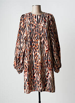 Robe mi-longue manches longues manches longues marron ICHI femme