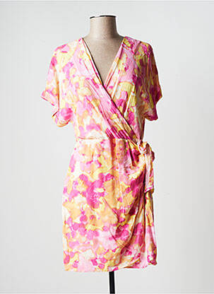 Robe mi-longue imprimé fantaisie manches courtes rose VERO MODA femme