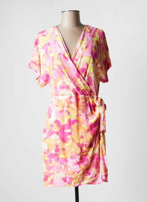 Robe mi-longue imprimé fantaisie manches courtes rose VERO MODA femme