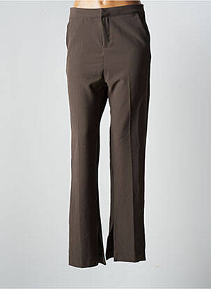 Pantalon droit fermeture zippée sous rabat avec crochet taille normale marron GRACE & MILA femme
