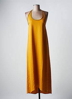Robe longue manches dos nu fines bretelles jaune LPB femme
