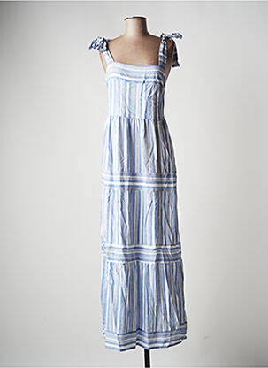 Robe longue manches bretelles ajustables fines bretelles bleu YSABEL MORA femme