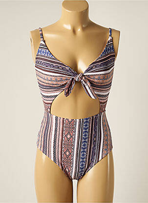 Maillot de bain 1 pièce effet matière satinée haut triangles beige PIHA femme