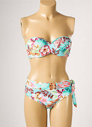 Maillot de bain 2 pièces stretch haut soutien-gorge moulé bleu YSABEL MORA femme