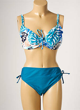 Maillot de bain 2 pièces stretch haut soutien-gorge emboitant bleu YSABEL MORA femme