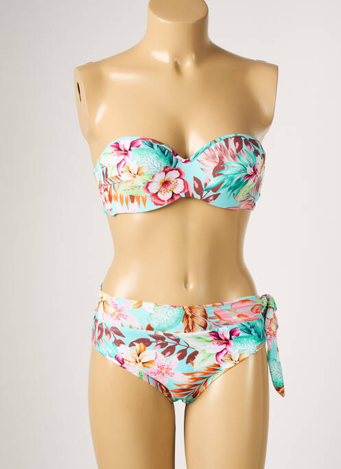 Maillot de bain 2 pièces stretch haut soutien-gorge moulé bleu YSABEL MORA femme