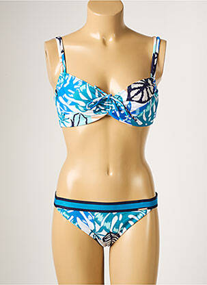 Maillot de bain 2 pièces stretch haut soutien-gorge emboitant bleu YSABEL MORA femme