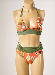 Maillot de bain 2 pièces stretch haut triangles orange LPB femme