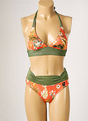 Maillot de bain 2 pièces stretch haut triangles orange LPB femme