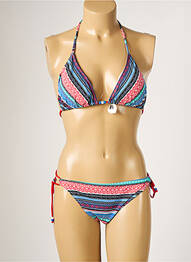 Maillot de bain 2 pièces fermeture liens à nouer haut triangles bleu BORABORA femme