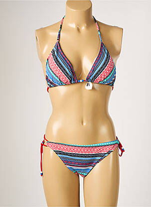 Maillot de bain 2 pièces fermeture liens à nouer haut triangles bleu BORABORA femme