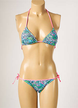 Maillot de bain 2 pièces fermeture liens à nouer haut triangles bleu BORABORA femme