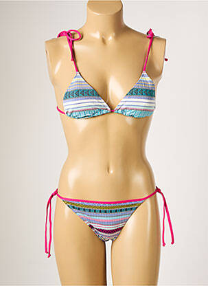 Maillot de bain 2 pièces fermeture liens à nouer haut triangles bleu BORABORA femme