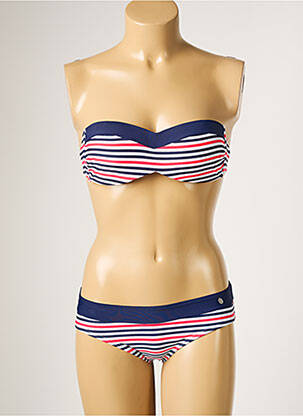 Maillot de bain 2 pièces fermeture liens à nouer haut soutien-gorge moulé bleu LULUCASTAGNETTE femme