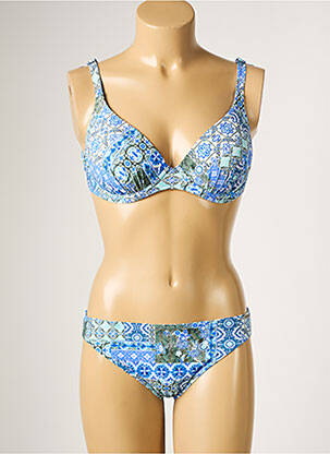 Maillot de bain 2 pièces stretch haut soutien-gorge moulé bleu SUNFLAIR femme