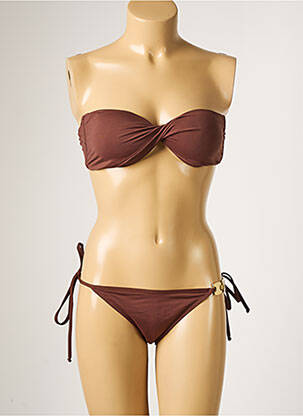 Maillot de bain 2 pièces fermeture liens à nouer haut triangles marron POKO PANO femme
