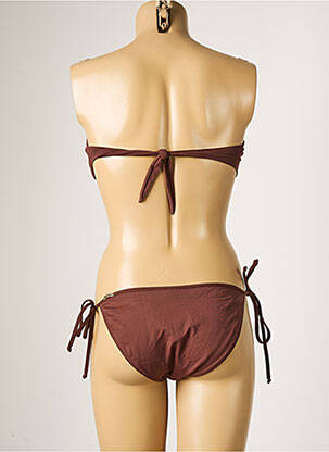 Maillot de bain 2 pièces fermeture liens à nouer haut triangles marron POKO PANO femme