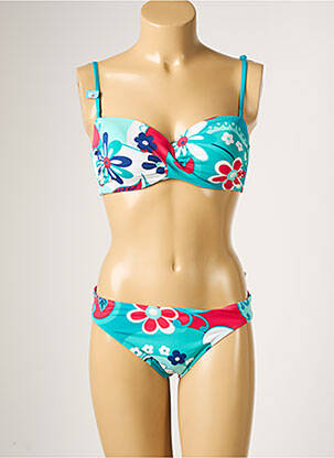 Maillot de bain 2 pièces fermeture clip haut soutien-gorge moulé bleu CHERRY BEACH femme